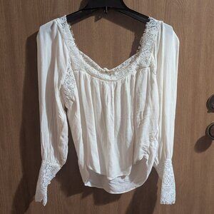 Free People White Flowing Long Sleeve Shirt, XS
